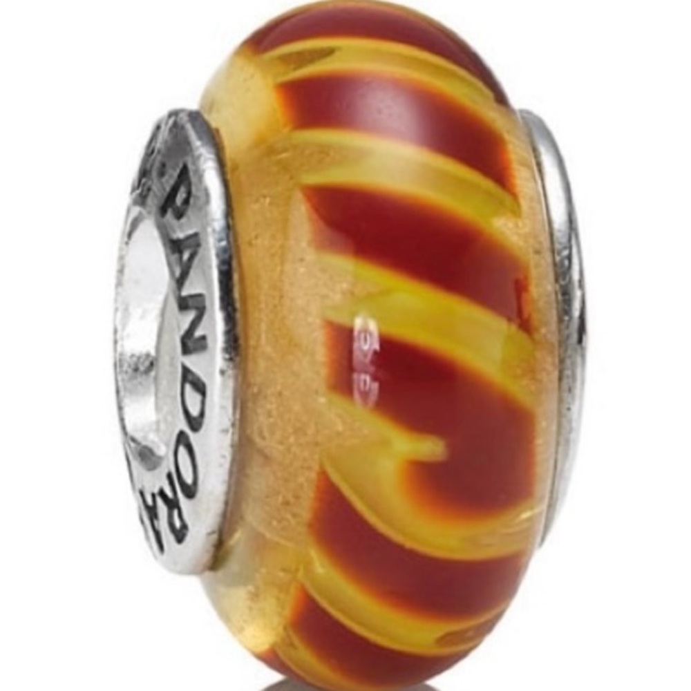 Rare Retired Pandora Sterling Red Orange Stripes Murano Glass Charm 790624